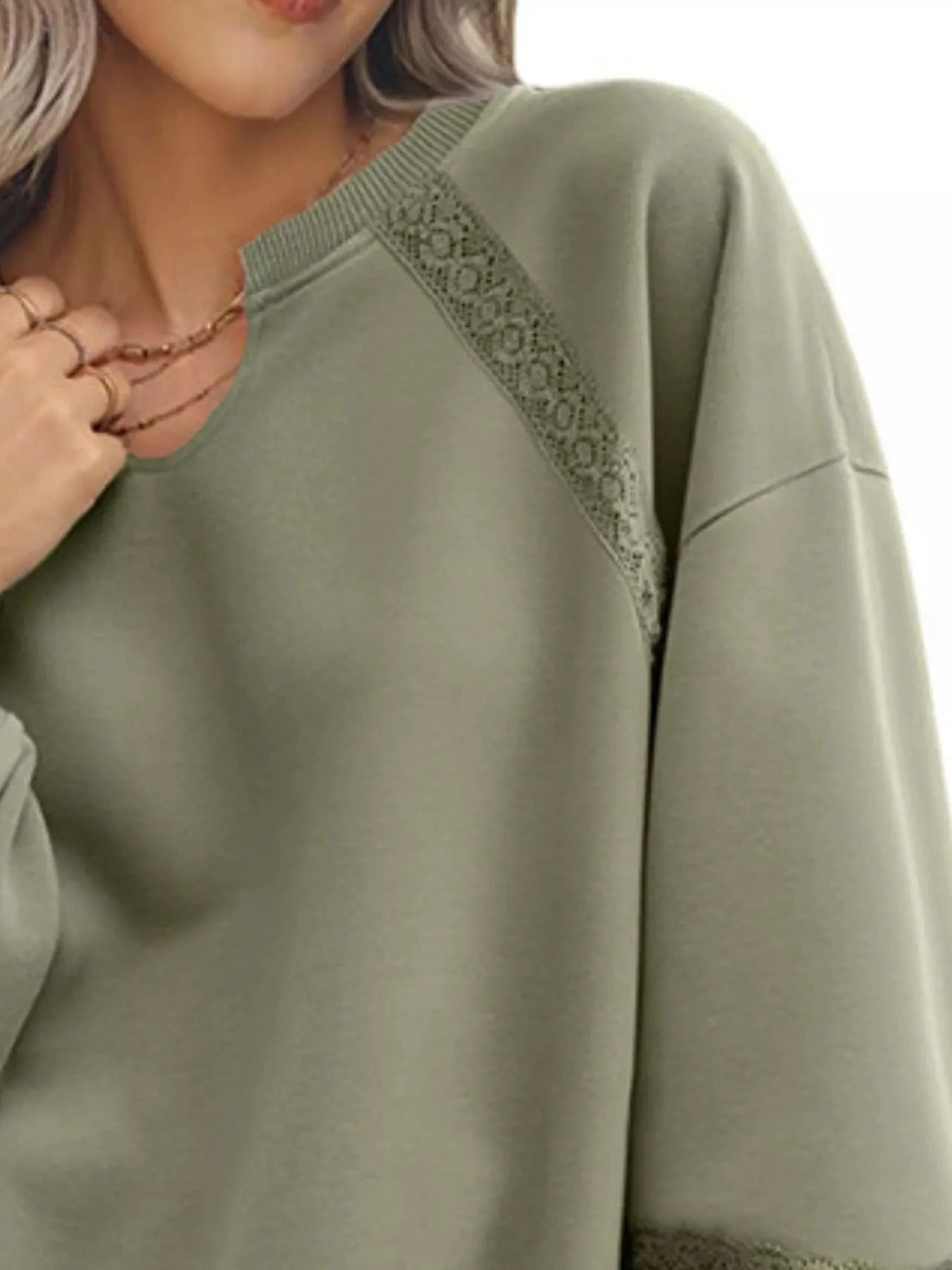Playful Lace Detail Notched Sweatshirt Sweatshirt The Nichole Collection
