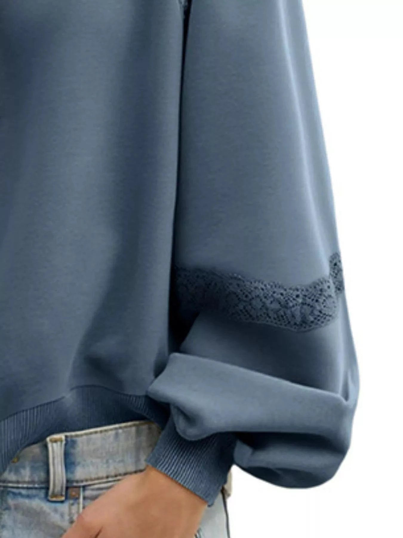 Playful Lace Detail Notched Sweatshirt Sweatshirt The Nichole Collection