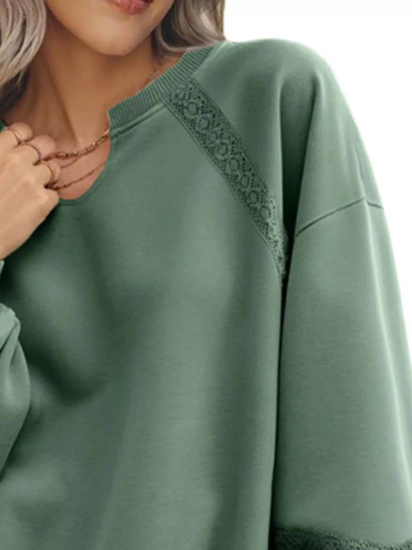 Playful Lace Detail Notched Sweatshirt Sweatshirt The Nichole Collection