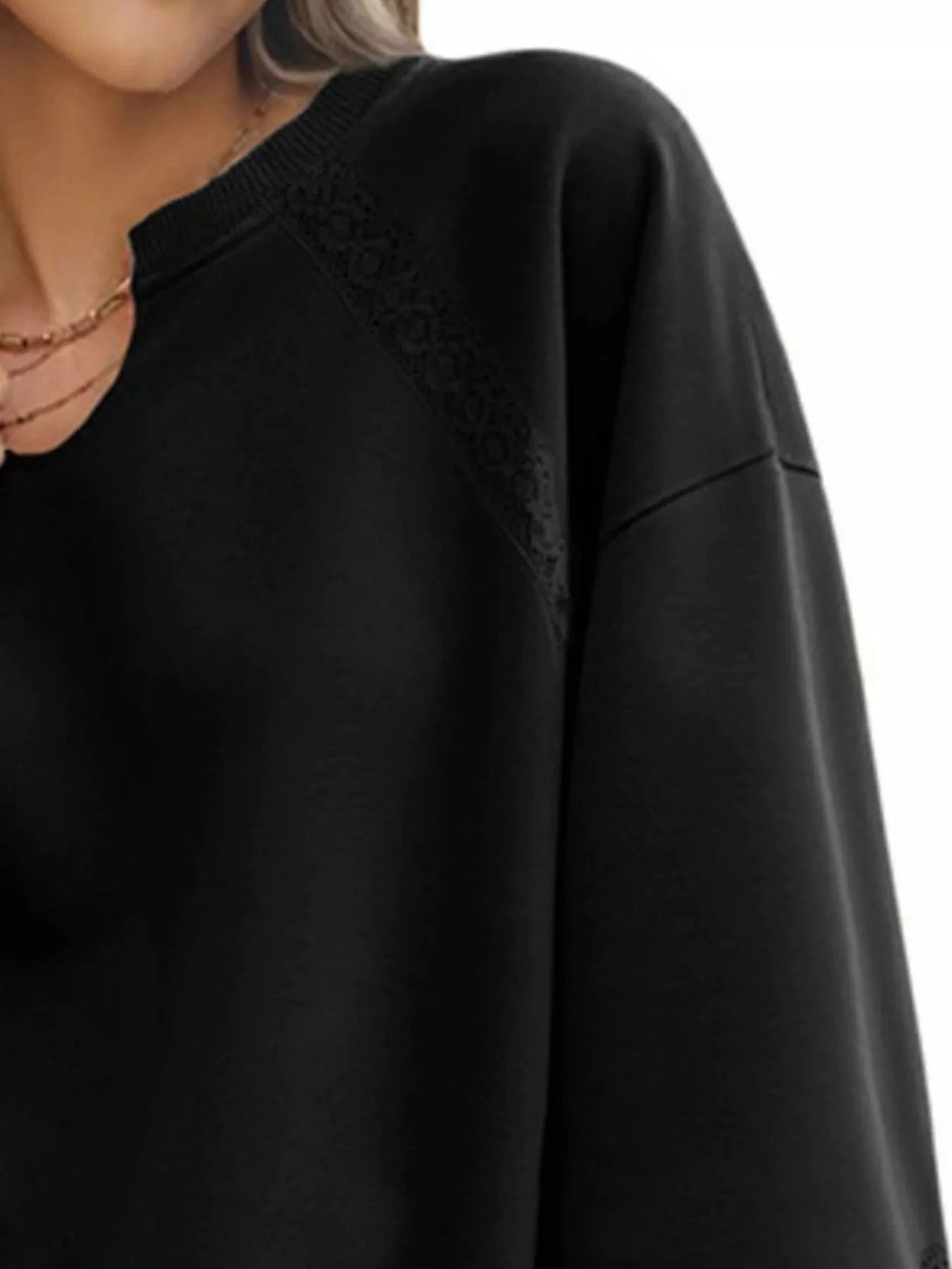 Playful Lace Detail Notched Sweatshirt Sweatshirt The Nichole Collection