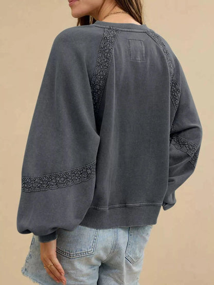 Playful Lace Detail Notched Sweatshirt Sweatshirt The Nichole Collection