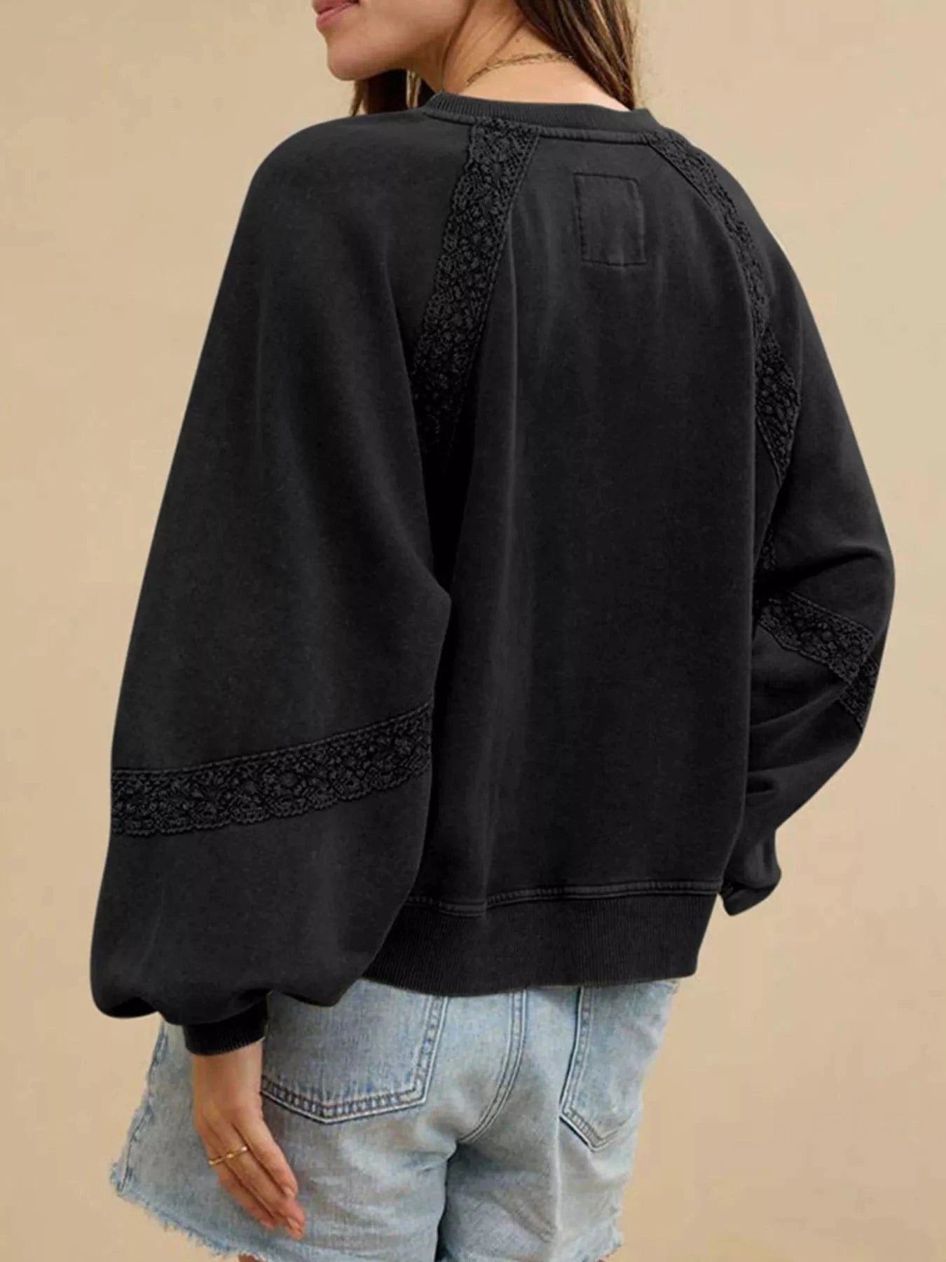Playful Lace Detail Notched Sweatshirt Sweatshirt The Nichole Collection