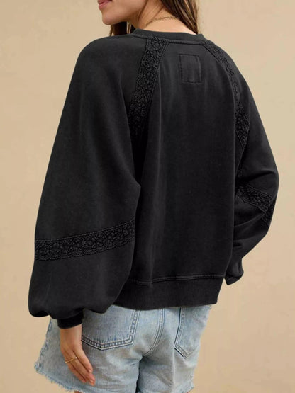 Playful Lace Detail Notched Sweatshirt Sweatshirt The Nichole Collection