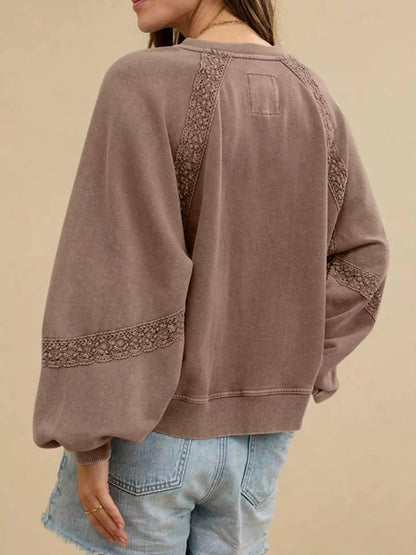 Playful Lace Detail Notched Sweatshirt Sweatshirt The Nichole Collection
