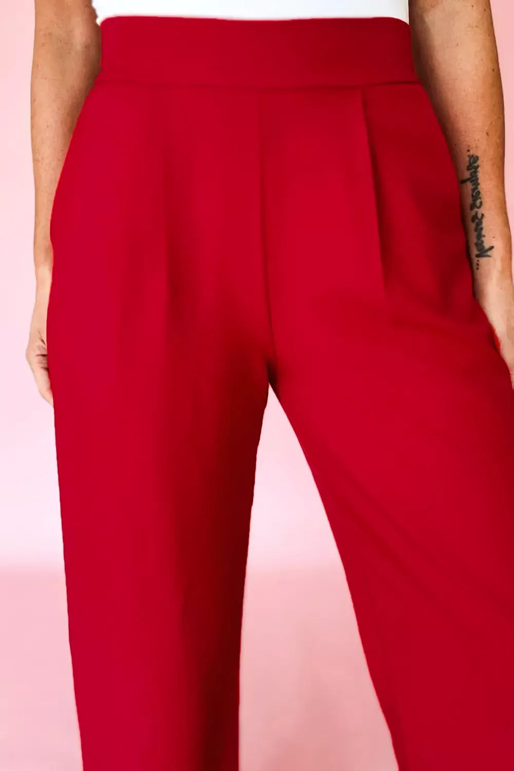 Pleated Detail Pull On High Elastic Waist Loose Straight Pants The Nichole Collection