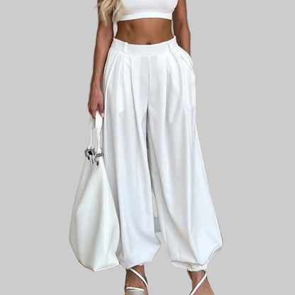 Pleated High Waist Wide Leg Trousers S / White The Nichole Collection