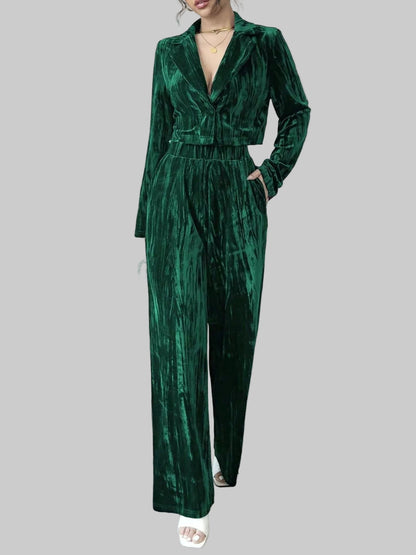 Pleated Velvet Blazer & Wide Leg Pants Set The Nichole Collection