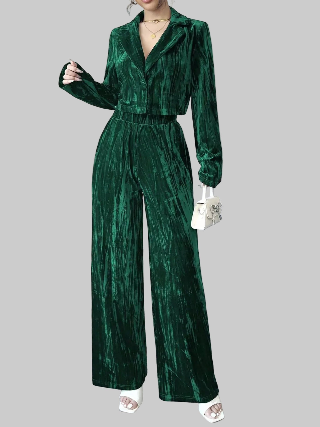Pleated Velvet Blazer & Wide Leg Pants Set The Nichole Collection