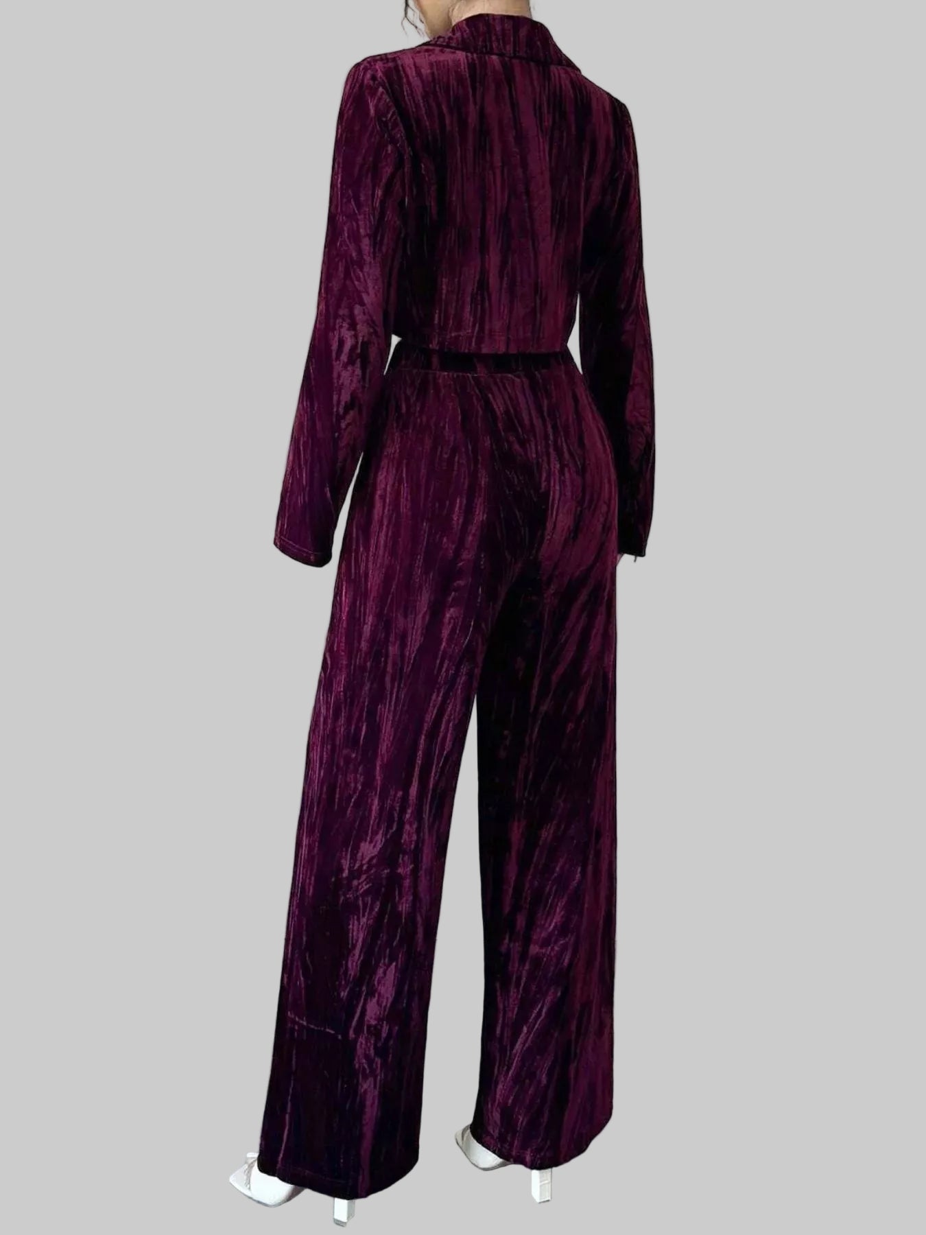 Pleated Velvet Blazer & Wide Leg Pants Set The Nichole Collection