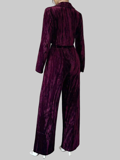 Pleated Velvet Blazer & Wide Leg Pants Set The Nichole Collection