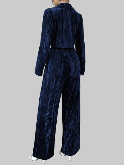 Pleated Velvet Blazer & Wide Leg Pants Set The Nichole Collection