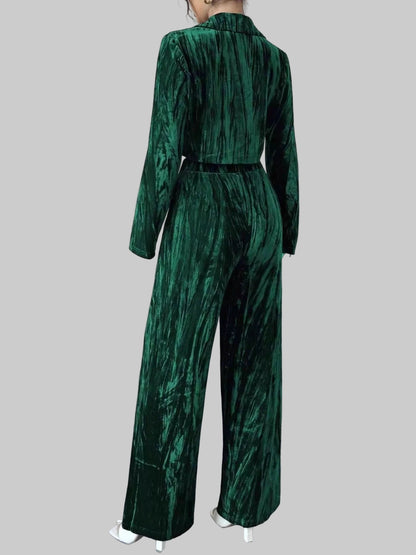 Pleated Velvet Blazer & Wide Leg Pants Set The Nichole Collection