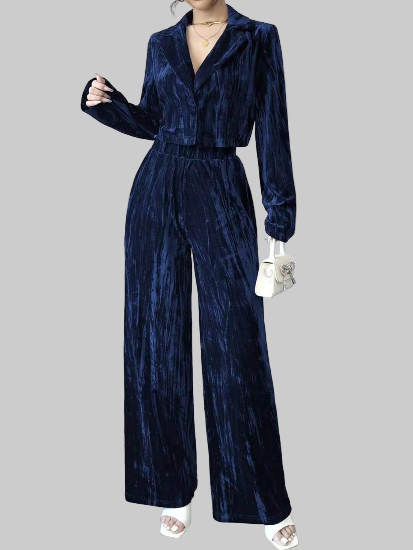 Pleated Velvet Blazer & Wide Leg Pants Set The Nichole Collection