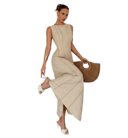 Pleated Waist A-Line Maxi Dress – Elegant Slit Long Dress A-Line Dresses The Nichole Collection