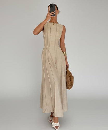 Pleated Waist A-Line Maxi Dress – Elegant Slit Long Dress A-Line Dresses The Nichole Collection