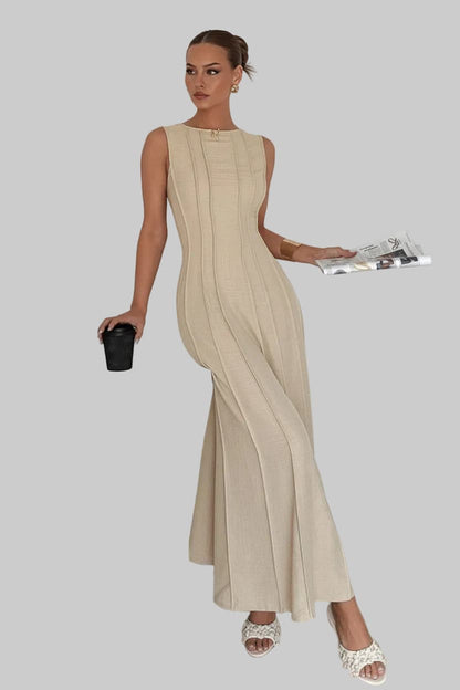 Pleated Waist A-Line Maxi Dress – Elegant Slit Long Dress A-Line Dresses The Nichole Collection