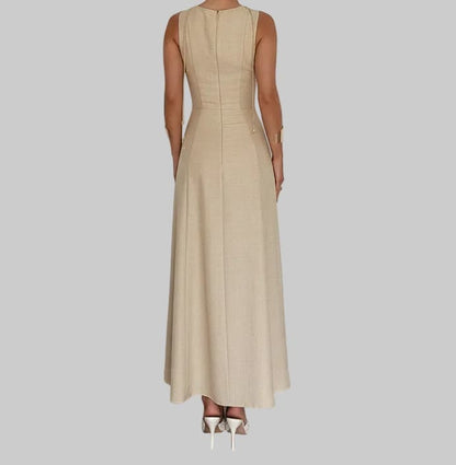 Pleated Waist A-Line Maxi Dress – Elegant Slit Long Dress A-Line Dresses The Nichole Collection