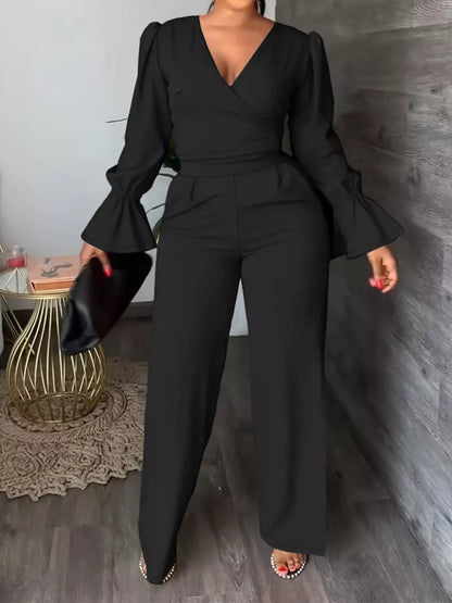 Plus Size Flounce Sleeve Top and Pants Set Women's Sets The Nichole Collection