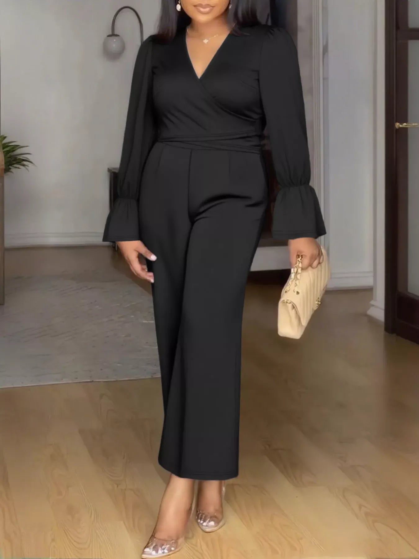 Plus Size Flounce Sleeve Top and Pants Set Women's Sets The Nichole Collection