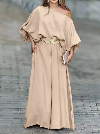 Plus Size One-Shoulder Top and Wide Leg Pants Set Women's Sets The Nichole Collection