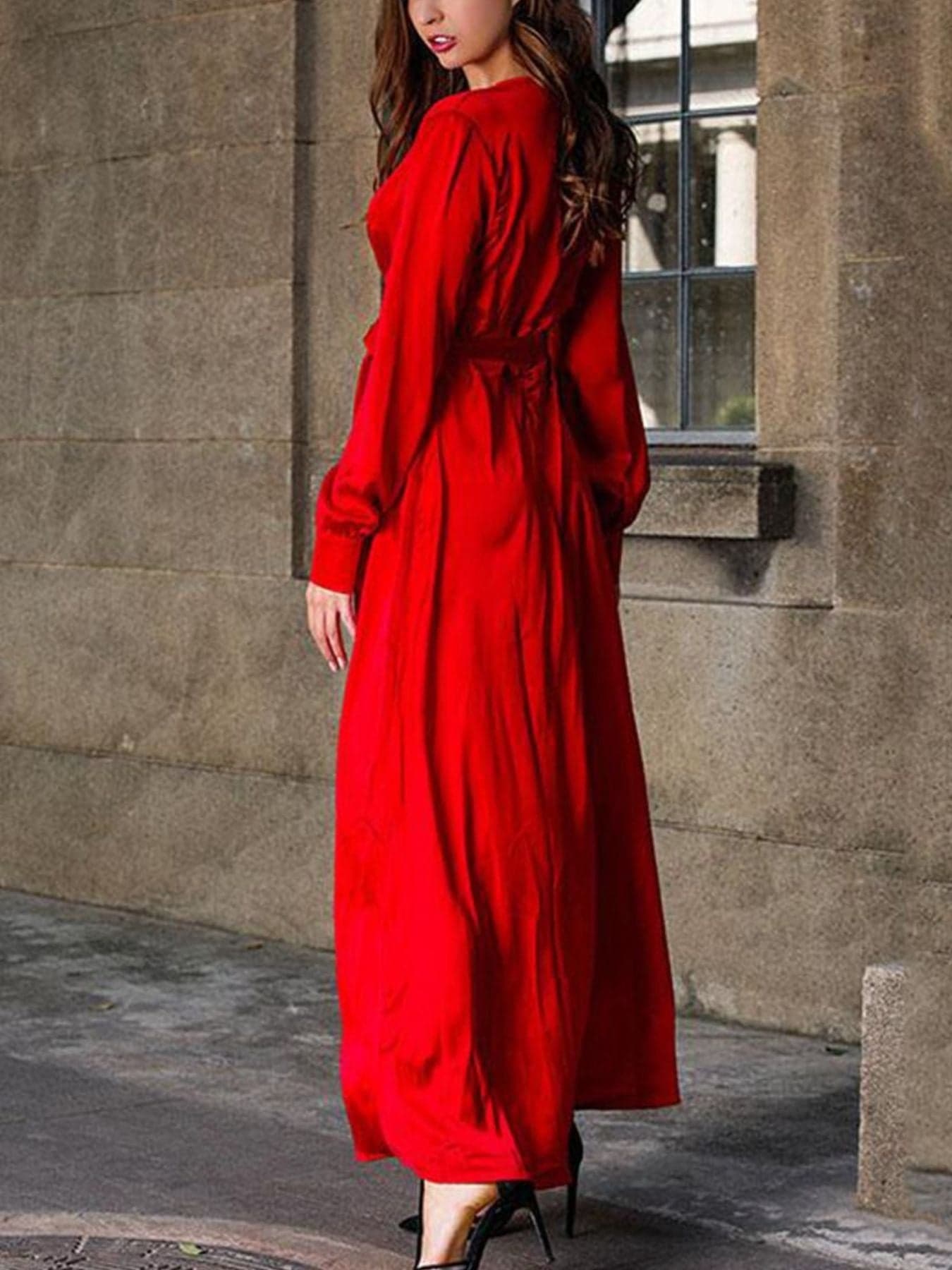 long sleeve surplice maxi dress Plus Size Surplice Long Sleeve Slit Maxi Dress