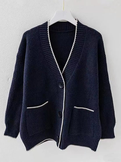 Pocketed Button Down Cardigan Cardigan Navy Blue / S The Nichole Collection