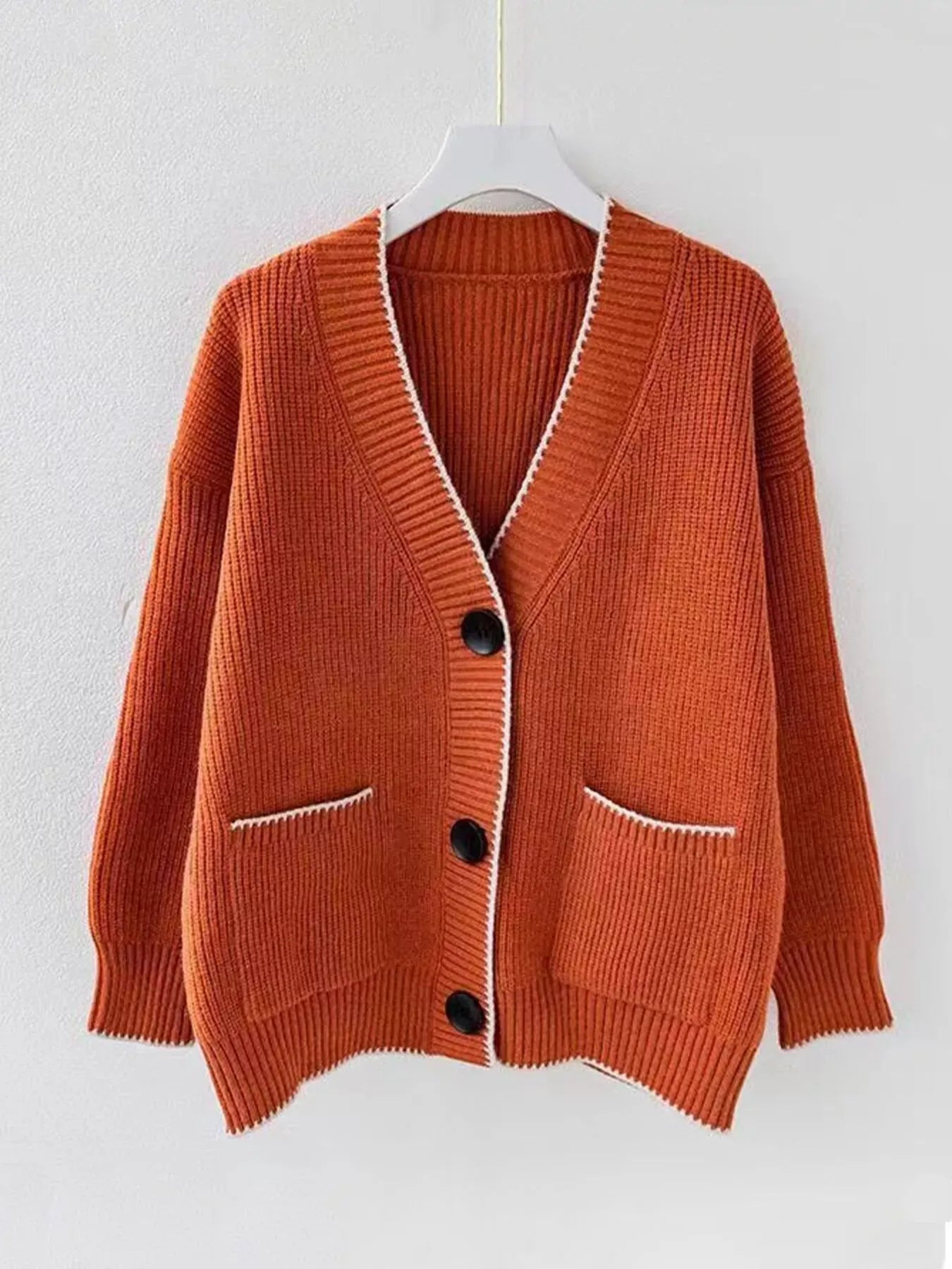 Pocketed Button Down Cardigan Cardigan Orange / S The Nichole Collection