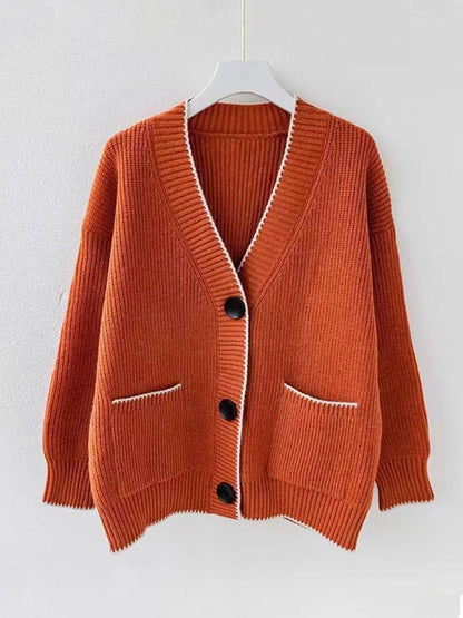 Pocketed Button Down Cardigan Cardigan Orange / S The Nichole Collection