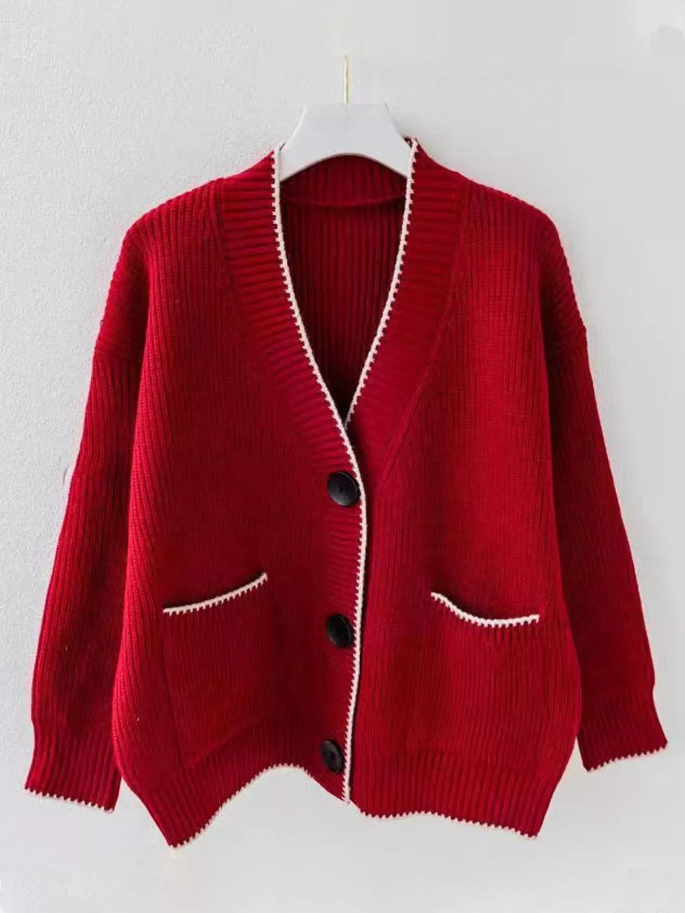 Pocketed Button Down Cardigan Cardigan Red / S The Nichole Collection