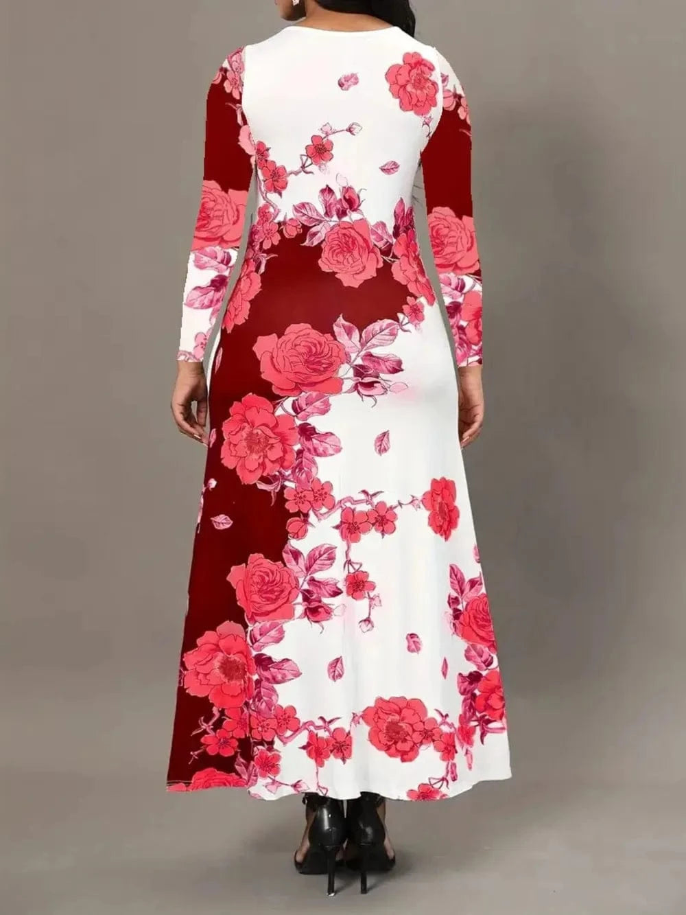 Pocketed Printed Long Sleeve Dress Dresses The Nichole Collection