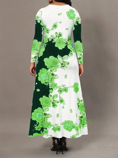 Pocketed Printed Long Sleeve Dress Dresses The Nichole Collection