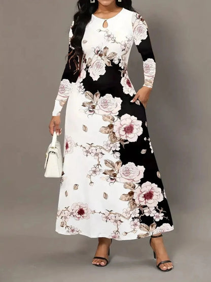 Pocketed Printed Long Sleeve Dress Dresses The Nichole Collection