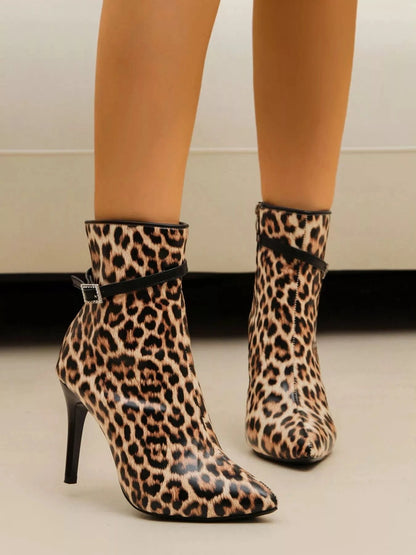 Point Toe Stiletto Boots Leopard Print / 35 The Nichole Collection