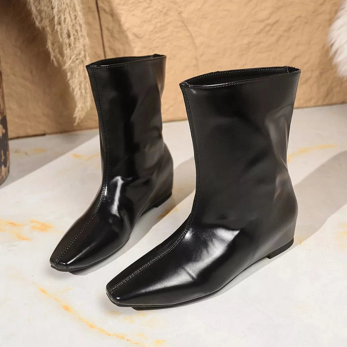 Pointed Toe Leather Boots Black / 35 The Nichole Collection