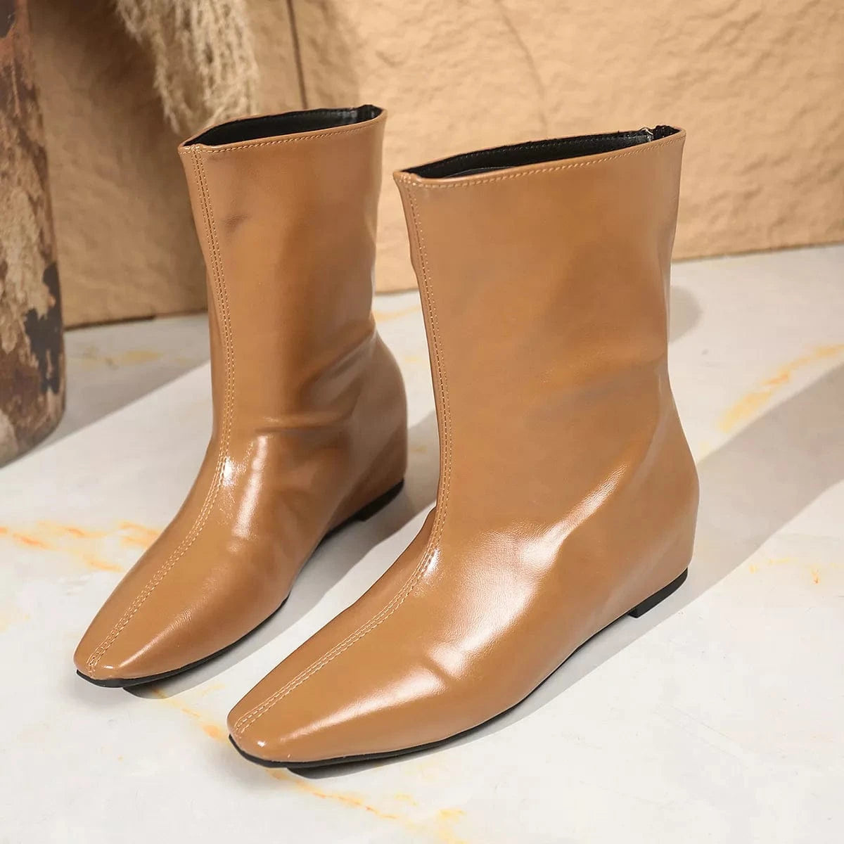 Pointed Toe Leather Boots Yellow / 35 The Nichole Collection