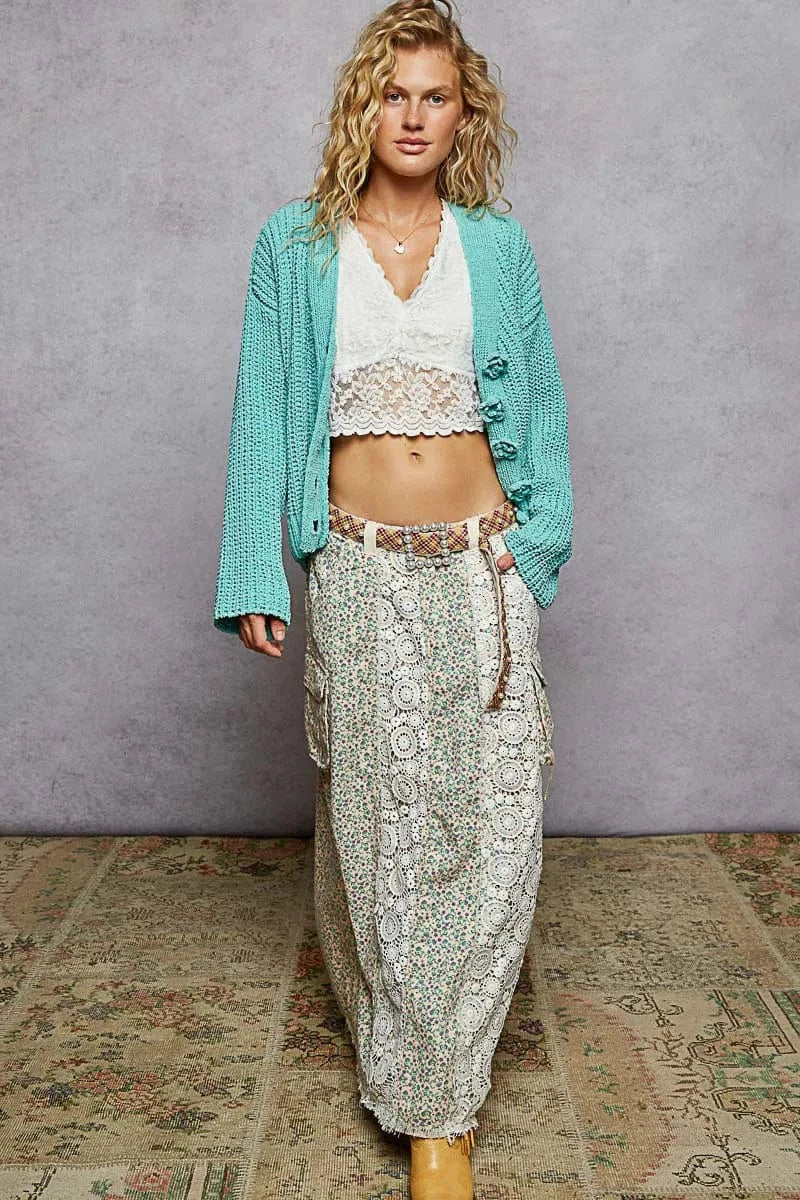 POL V-Neck Long Sleeve Cardigan with Exaggerated Buttons The Nichole Collection