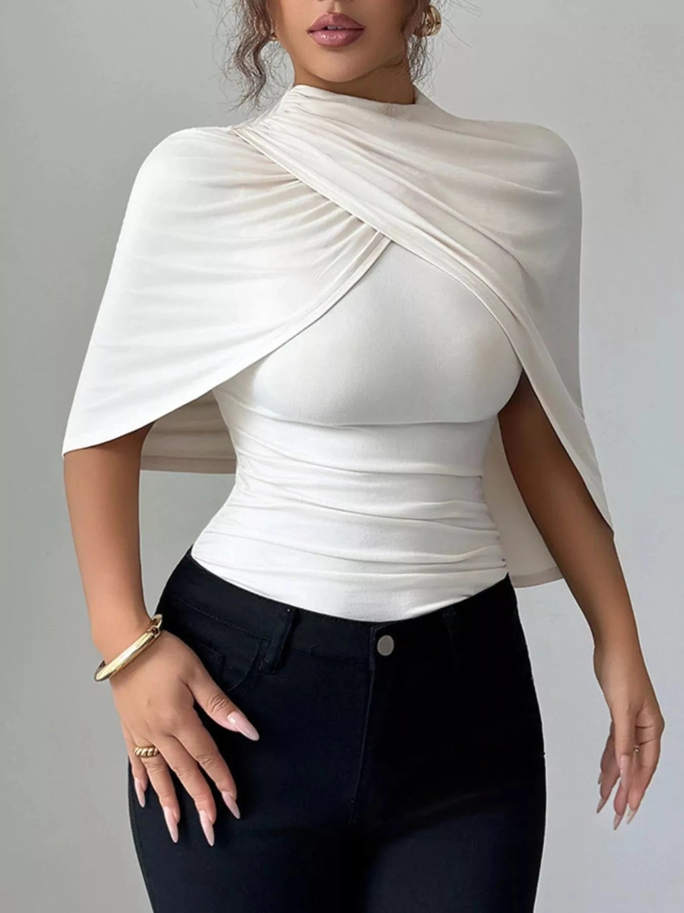 Polished Ruched Mock Neck Top Shirts & Tops The Nichole Collection