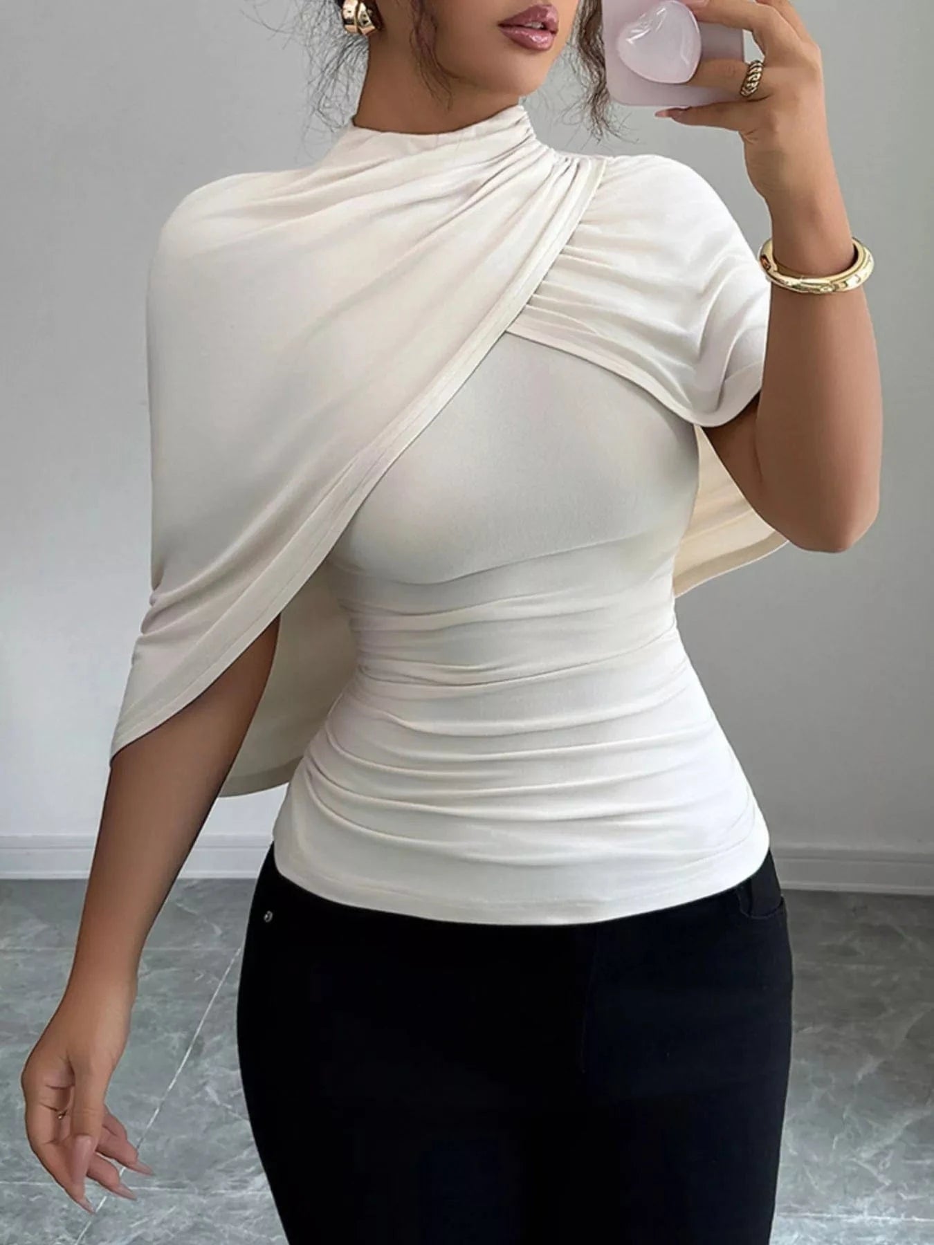 Polished Ruched Mock Neck Top Shirts & Tops The Nichole Collection