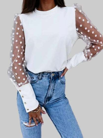Polka Dot Mesh Sleeve Blouse The Nichole Collection