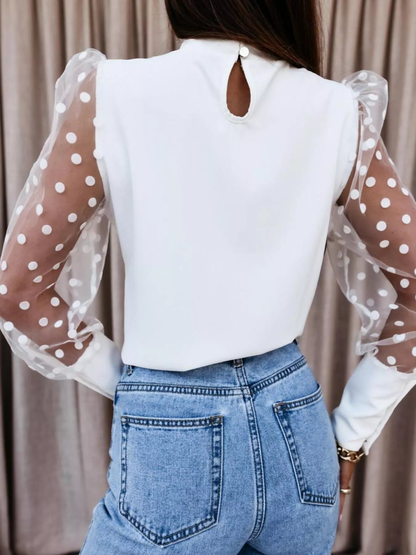Polka Dot Mesh Sleeve Blouse The Nichole Collection