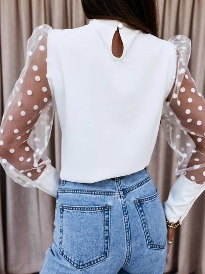 Polka Dot Mesh Sleeve Blouse The Nichole Collection