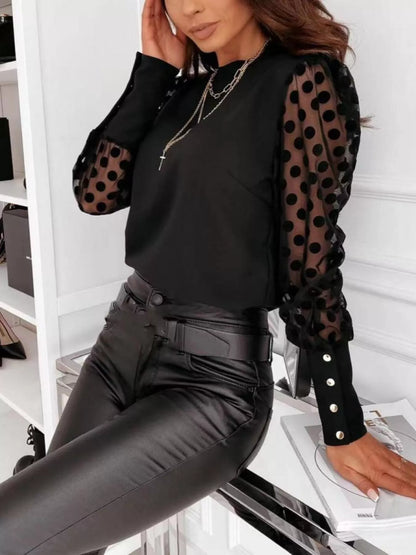 Polka Dot Mesh Sleeve Blouse The Nichole Collection