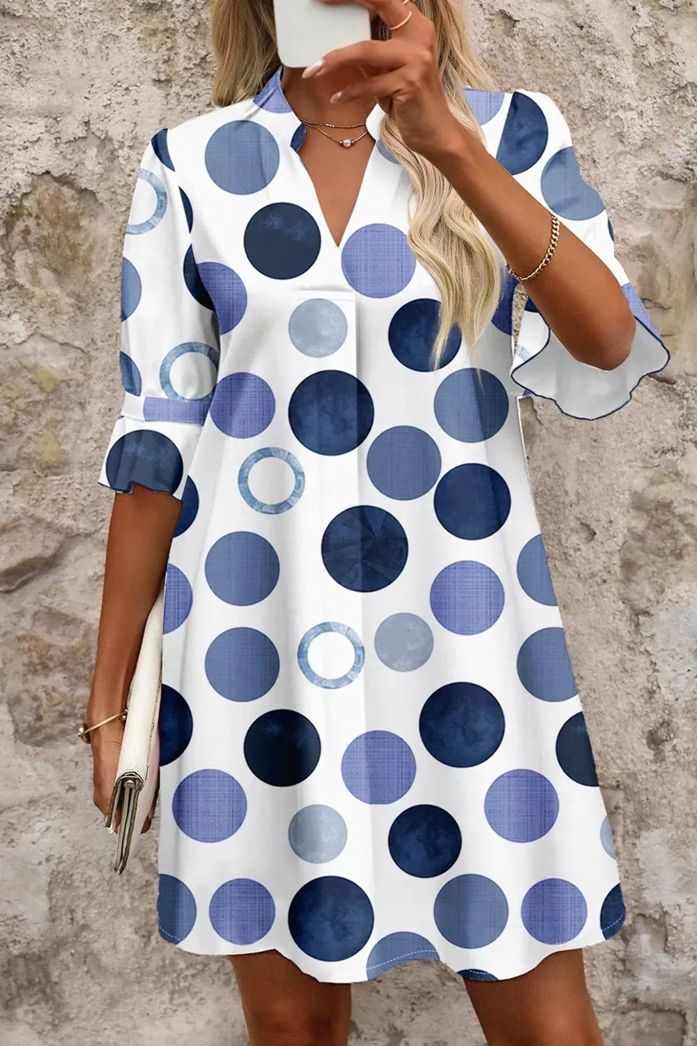 Polka Dot Print Flounced Half Sleeve Casual Vacation Style Mini Dress The Nichole Collection - Official Site