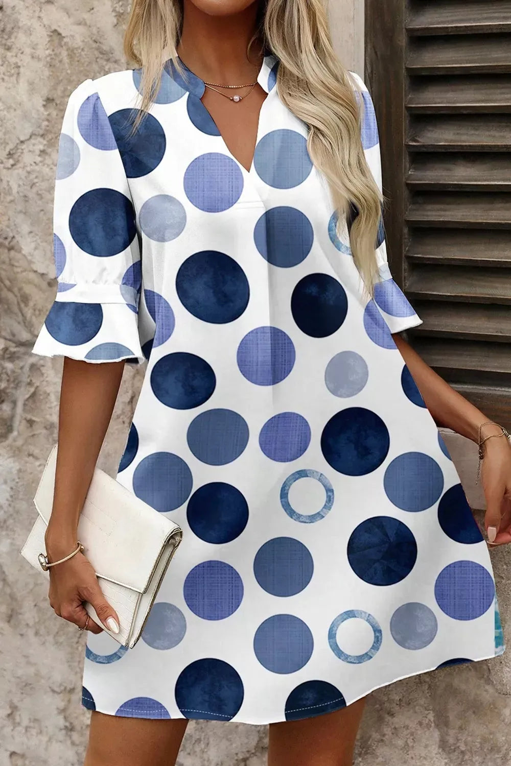 Polka Dot Print Flounced Half Sleeve Casual Vacation Style Mini Dress The Nichole Collection - Official Site