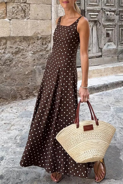 Polka Dot Print Square Neck Sleeveless Vacation Maxi Dress The Nichole Collection