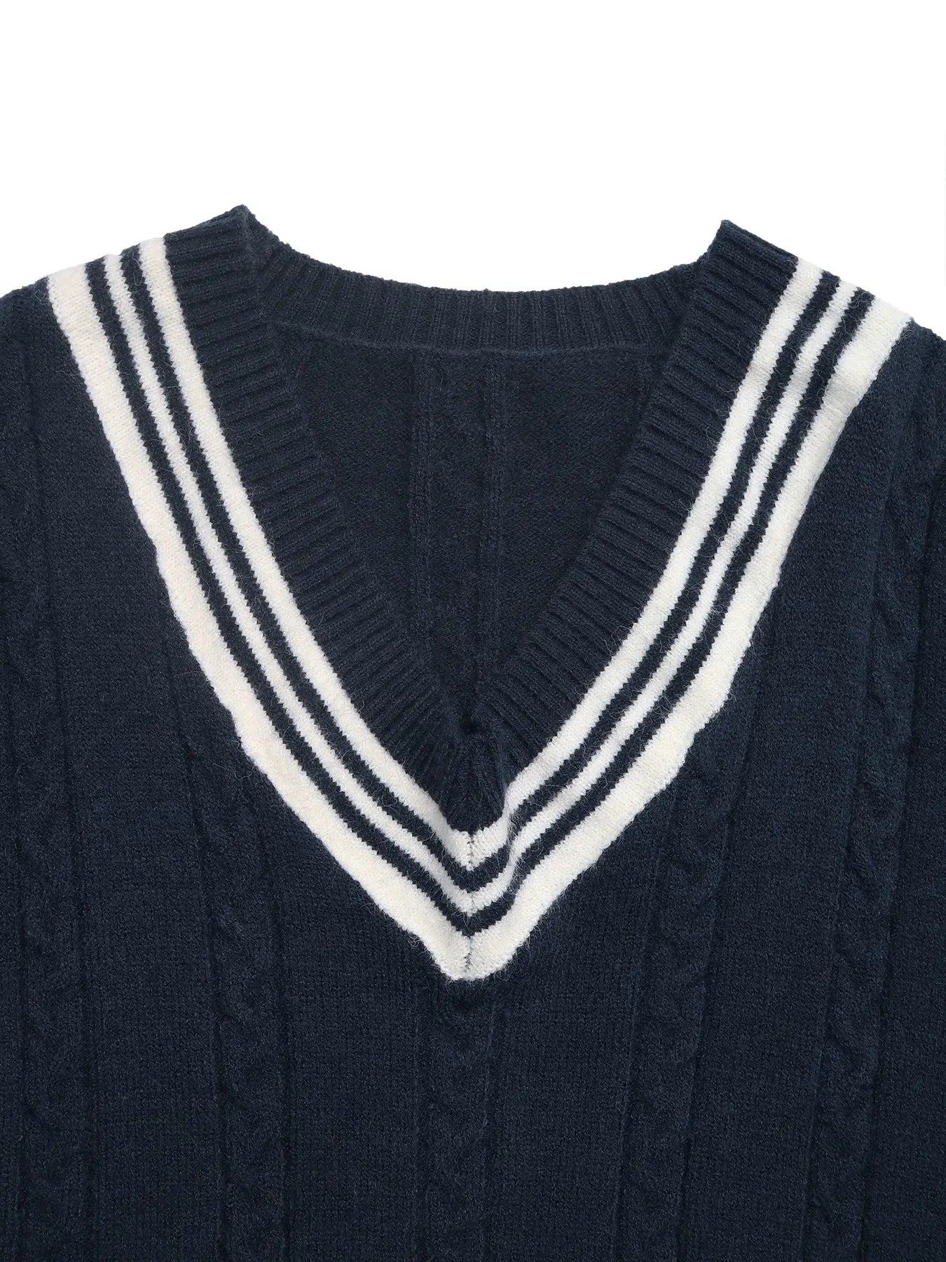 Preppy Contrast Stripe V-Neck Sweater The Nichole Collection - Official Site