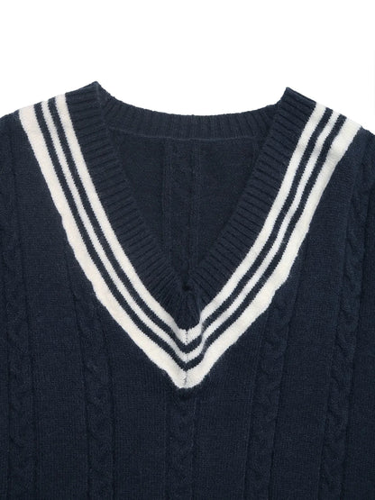 Preppy Contrast Stripe V-Neck Sweater The Nichole Collection - Official Site