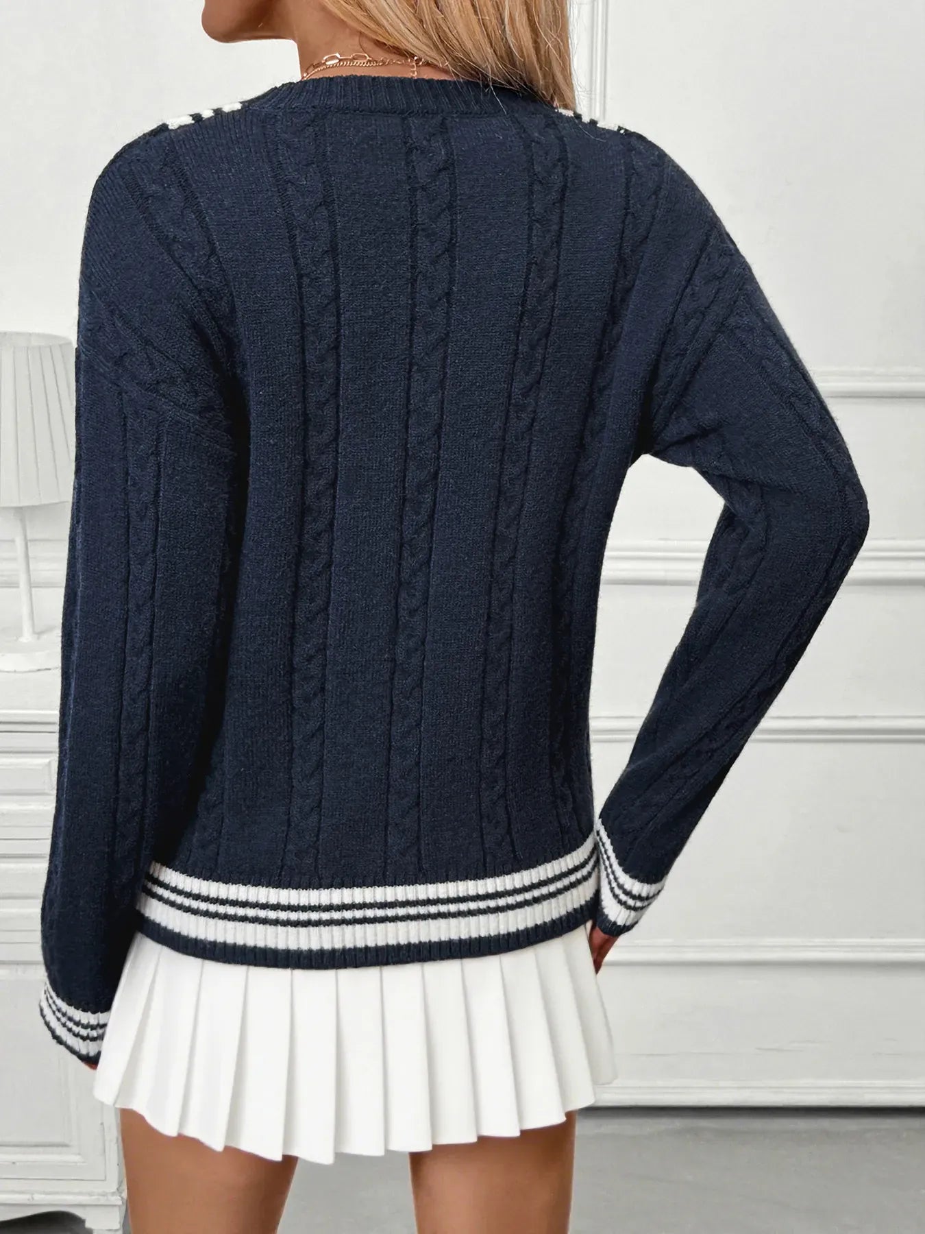Preppy Contrast Stripe V-Neck Sweater The Nichole Collection - Official Site