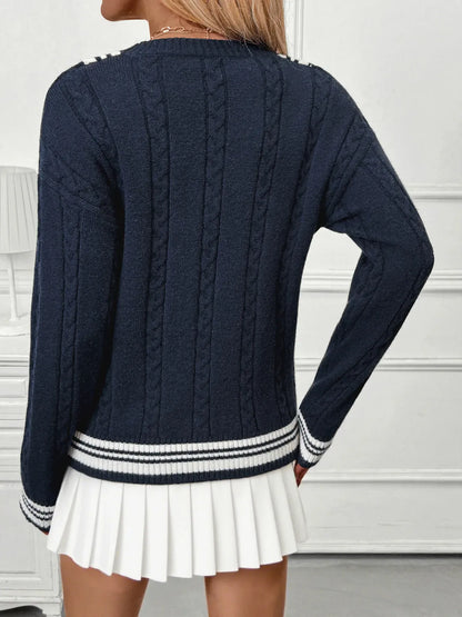 Preppy Contrast Stripe V-Neck Sweater The Nichole Collection - Official Site