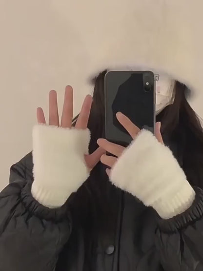 Fleece Winter Fingerless Gloves for Women